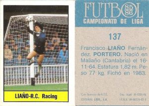 Fútbol 85-86. Campeonato de Liga. Liaño (Racing de Santander). Editorial Lisel.