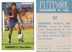 Fútbol 85-86. Campeonato de Liga. Gerardo (F.C. Barcelona). Editorial Lisel.