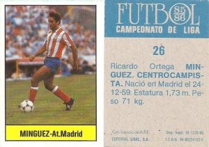 Fútbol 85-86. Campeonato de Liga. Mínguez (Atlético de Madrid). Editorial Lisel.
