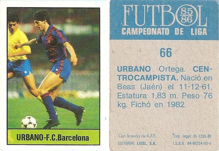 Fútbol 85-86. Campeonato de Liga. Urbano (FC Barcelona). Editorial Lisel.