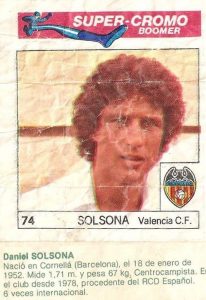 Super Cromos Los Mejores del Mundo (1981). Solsona (Valencia C.F.). Chicle Fútbol Boomer.