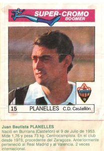 Super Cromos Los Mejores del Mundo (1981). Planelles (C.D. Castellón). Chicle Fútbol Boomer.