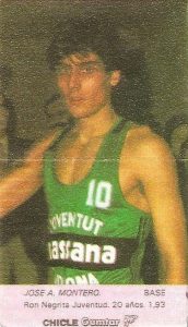 Liga Baloncesto 1985-1986. José Antonio Montero (Ron Negrita Joventut). Chicle Gumtar.