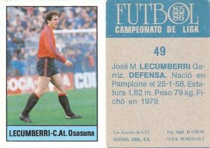 Fútbol 85-86. Campeonato de Liga. Lecumberri (Club Atlético Osasuna). Editorial Lisel.