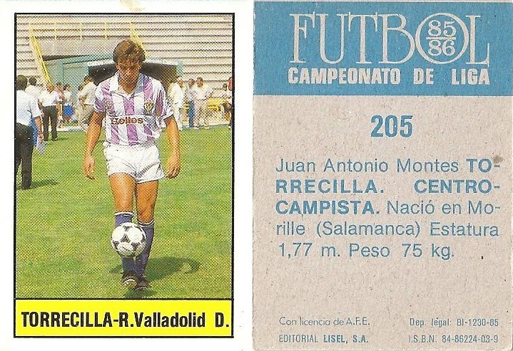 Fútbol 85-86. Campeonato de Liga. Torrecilla (Real Valladolid). Editorial Lisel.
