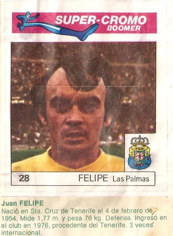 Super Cromos Los Mejores del Mundo (1981). Felipe (U.D. Las Palmas). Chicle Fútbol Boomer.