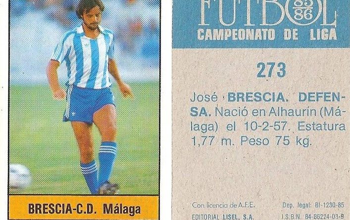 Fútbol 85-86. Campeonato de Liga. Brescia (C.D. Málaga). Editorial Lisel.