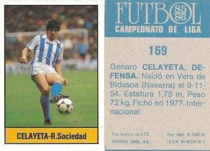 Fútbol 85-86. Campeonato de Liga. Celayeta (Real Sociedad). Editorial Lisel.