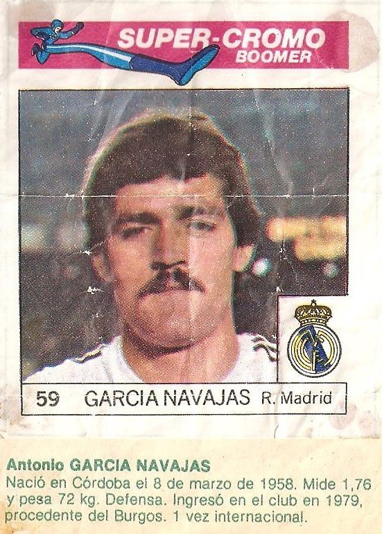 Super Cromos Los Mejores del Mundo (1981). García Navajas (Real Madrid). Chicle Fútbol Boomer.