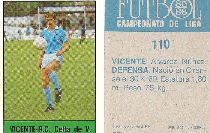 Fútbol 85-86. Campeonato de Liga. Vicente (Real Club Celta de Vigo). Editorial Lisel.