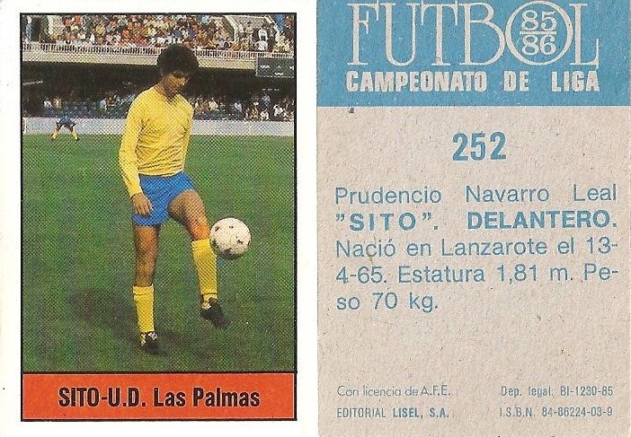Fútbol 85-86. Campeonato de Liga. Sito (U.D. Las Palmas). Editorial Lisel.