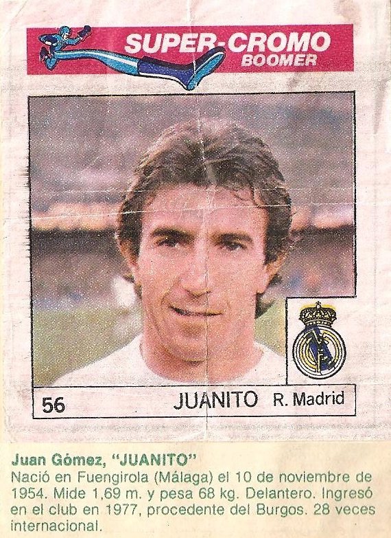 Super Cromos Los Mejores del Mundo (1981). Juanito (Real Madrid). Chicle Fútbol Boomer.