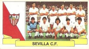 Liga 85-86. Alineación Sevilla C.F. (Sevilla C.F.). Ediciones Este.