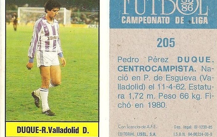 Fútbol 85-86. Campeonato de Liga. Duque (Real Valladolid). Editorial Lisel.