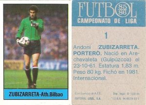 Fútbol 85-86. Campeonato de Liga. Zubizarreta (Ath. Bilbao). Editorial Lisel.