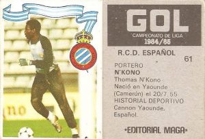 Gol. Campeonato de Liga 1984-85. N´Kono (R.C.D. Español). Editorial Maga.