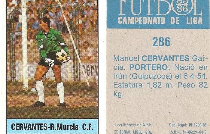 Fútbol 85-86. Campeonato de Liga. Cervantes (Real Murcia). Editorial Lisel.