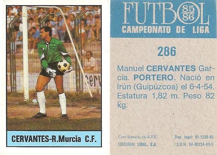 Fútbol 85-86. Campeonato de Liga. Cervantes (Real Murcia). Editorial Lisel.