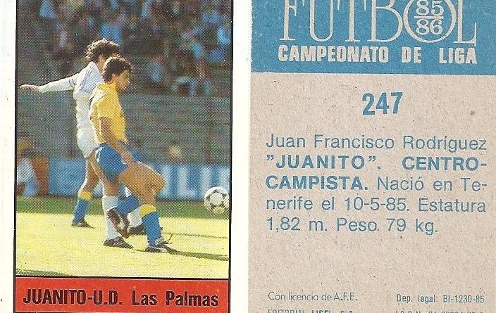 Fútbol 85-86. Campeonato de Liga. Juanito (U.D. Las Palmas). Editorial Lisel.