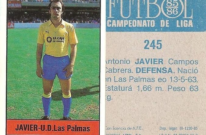 Fútbol 85-86. Campeonato de Liga. Javier (U.D. Las Palmas). Editorial Lisel.
