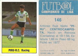 Fútbol 85-86. Campeonato de Liga. Piru (Racing de Santander). Editorial Lisel.