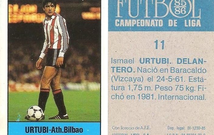 Fútbol 85-86. Campeonato de Liga. Urtubi (Ath. Bilbao). Editorial Lisel.