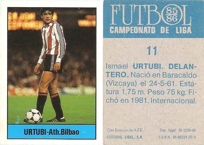 Fútbol 85-86. Campeonato de Liga. Urtubi (Ath. Bilbao). Editorial Lisel.