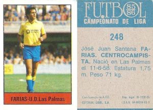Fútbol 85-86. Campeonato de Liga. Farias (U.D. Las Palmas). Editorial Lisel.
