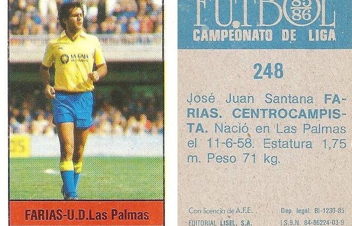 Fútbol 85-86. Campeonato de Liga. Farias (U.D. Las Palmas). Editorial Lisel.