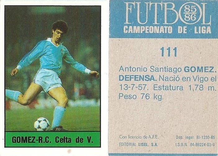 Fútbol 85-86. Campeonato de Liga. Gómez (Real Club Celta de Vigo). Editorial Lisel.