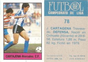 Fútbol 85-86. Campeonato de Liga. Cartagena (Hércules C.F.). Editorial Lisel.