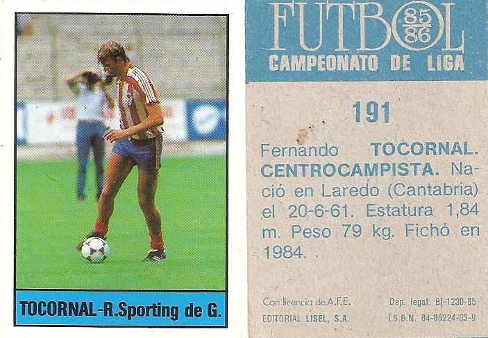 Fútbol 85-86. Campeonato de Liga. Tocornal (Real Sporting de Gijón). Editorial Lisel.