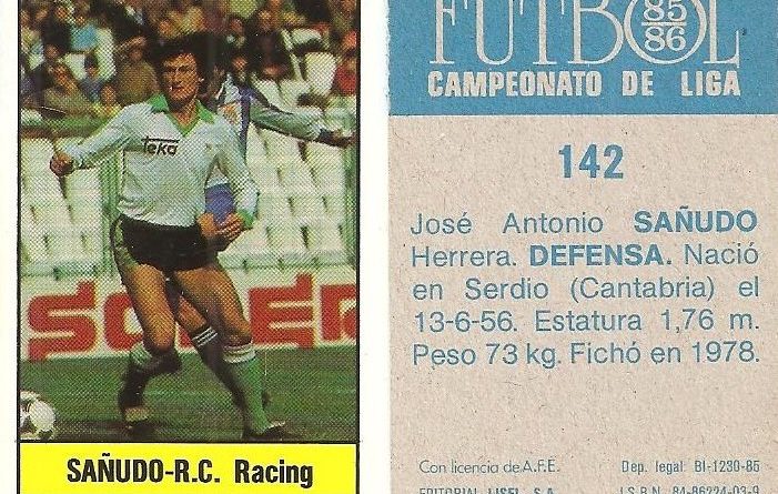 Fútbol 85-86. Campeonato de Liga. Sañudo (Racing de Santander). Editorial Lisel.