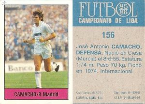Fútbol 85-86. Campeonato de Liga. Camacho (Real Madrid). Editorial Lisel.