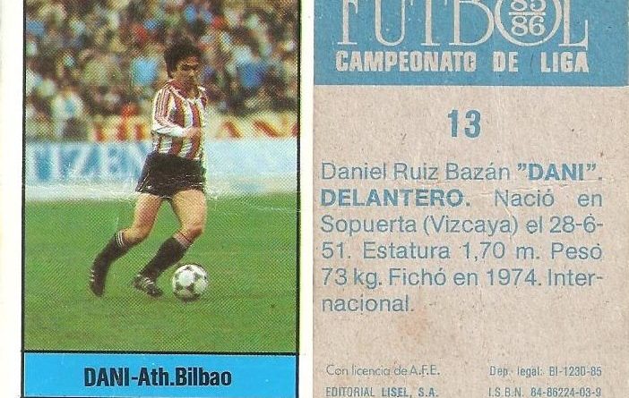 Fútbol 85-86. Campeonato de Liga. Dani (Ath. Bilbao). Editorial Lisel.