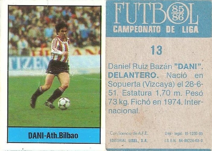 Fútbol 85-86. Campeonato de Liga. Dani (Ath. Bilbao). Editorial Lisel.
