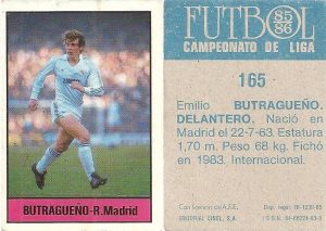 Fútbol 85-86. Campeonato de Liga. Butragueño (Real Madrid). Editorial Lisel.