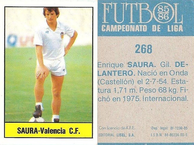 Fútbol 85-86. Campeonato de Liga. Saura (Valencia). Editorial Lisel.