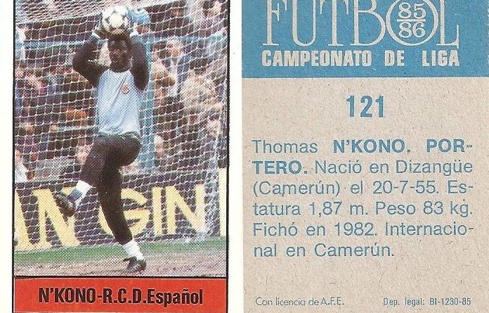 Fútbol 85-86. Campeonato de Liga. N´Kono (R.C.D. Español). Editorial Lisel.