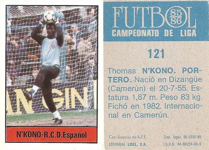 Fútbol 85-86. Campeonato de Liga. N´Kono (R.C.D. Español). Editorial Lisel.