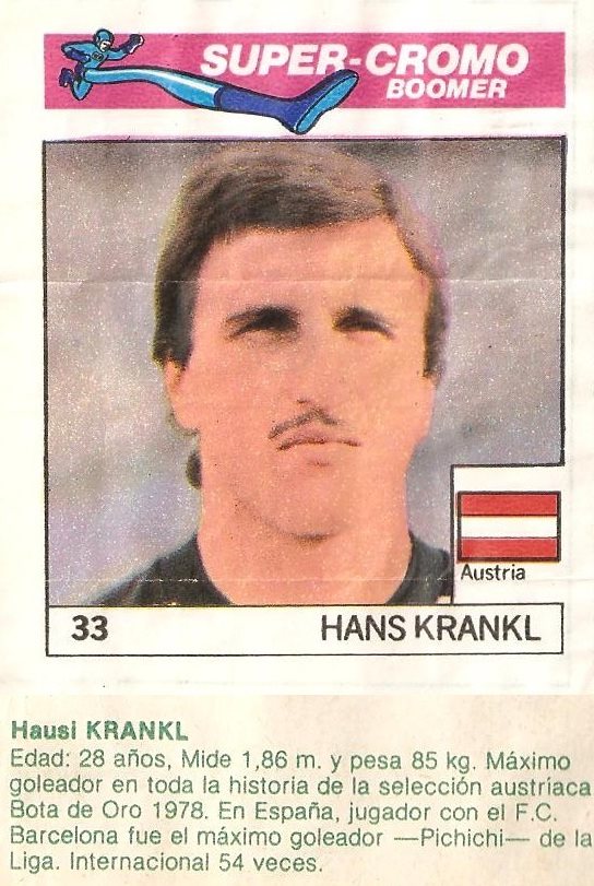 Super Cromos Los Mejores del Mundo (1981). Krankl (Austria). Chicle Fútbol Boomer.
