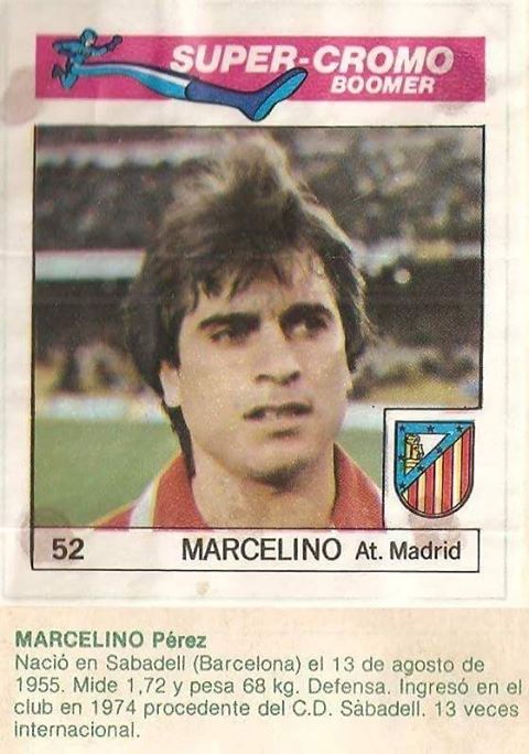 Super Cromos Los Mejores del Mundo (1981). Marcelino (Atlético de Madrid). Chicle Fútbol Boomer.