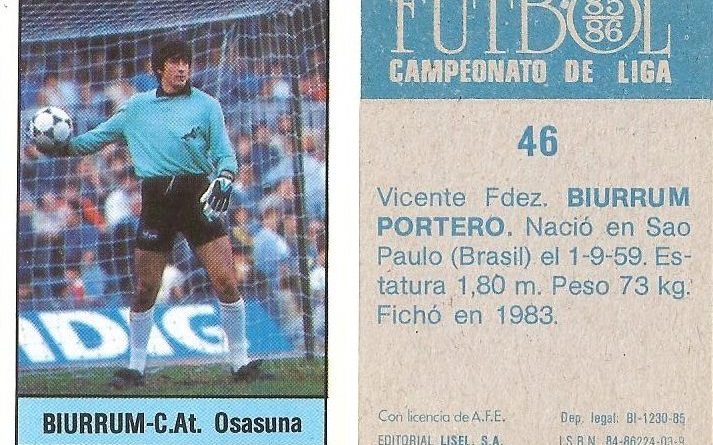 Fútbol 85-86. Campeonato de Liga. Biurrun (C.A. Osasuna). Editorial Lisel.