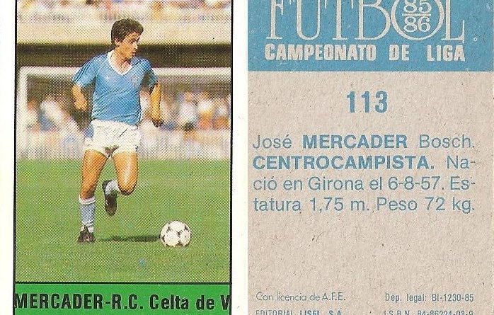 Fútbol 85-86. Campeonato de Liga. Mercader (Real Club Celta de Vigo). Editorial Lisel.