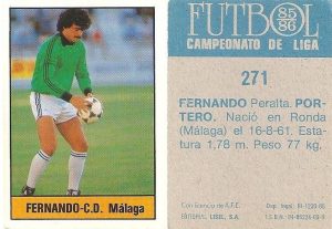 Fútbol 85-86. Campeonato de Liga. Fernando (C.D. Málaga). Editorial Lisel.
