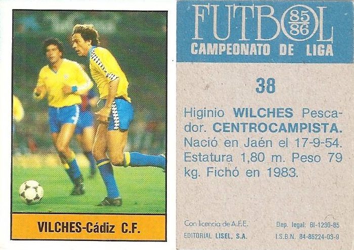 Fútbol 85-86. Campeonato de Liga. Vilches (Cádiz C.F.). Editorial Lisel.
