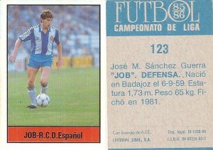 Fútbol 85-86. Campeonato de Liga. Job (R.C.D. Español). Editorial Lisel.