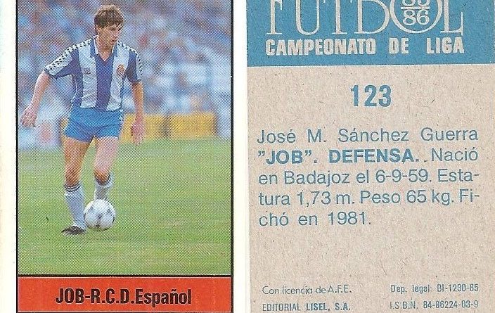Fútbol 85-86. Campeonato de Liga. Job (R.C.D. Español). Editorial Lisel.