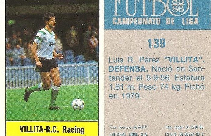 Fútbol 85-86. Campeonato de Liga. Villita (Racing de Santander). Editorial Lisel.