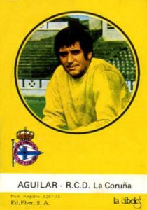Liga 72-73. Aguilar (Deportivo de La Coruña). Editorial Fher- Chocolates La Cibeles. 📸: Grupo de Facebook "Nuestros álbumes de cromos".